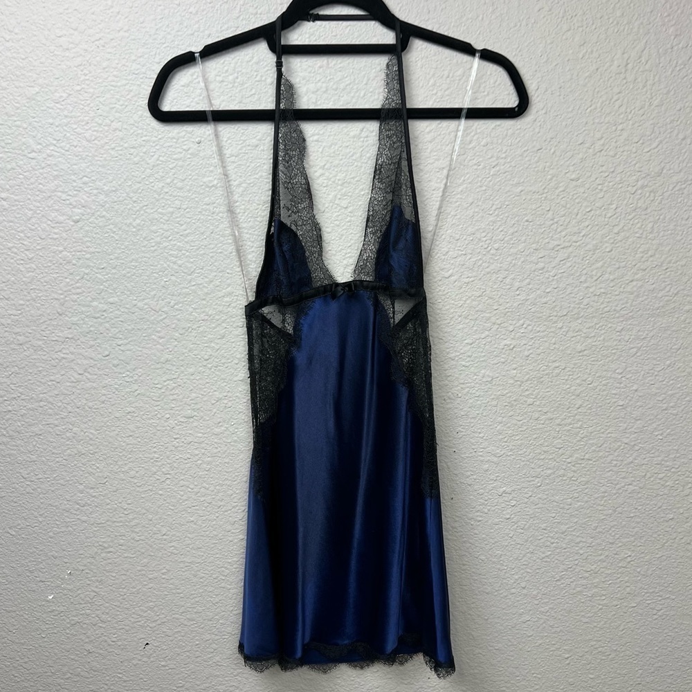 Victoria's Secret Blue and Black Lace Chemise